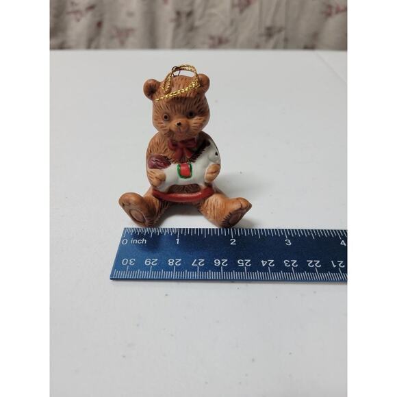 Vtg Standing Bear w Candy Cane & another Sitting w Rocking Horse Xmas ornament - Picture 3 of 4